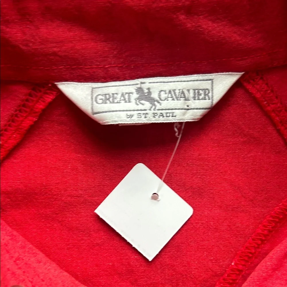 Great Cavalier Red Knit-Panel Crewneck Sweater with Polo Collar ! Large